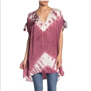 Young, Fabulous & Broke Hunny Tassel tunic radial tie-dye pattern purple white M